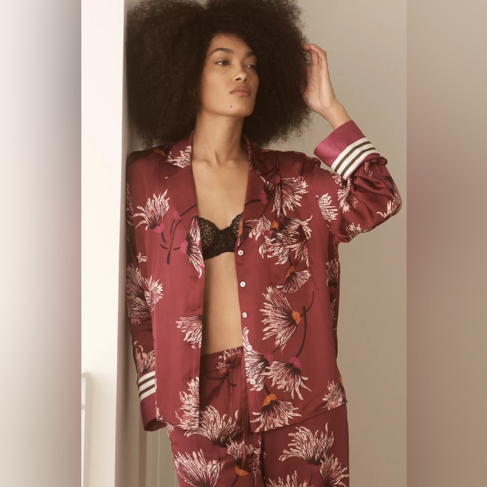 BY ANTHROPOLOGIE OVERSIZED BUTTON-FRONT PAJAMA SHIRT Size:  S Mulberry